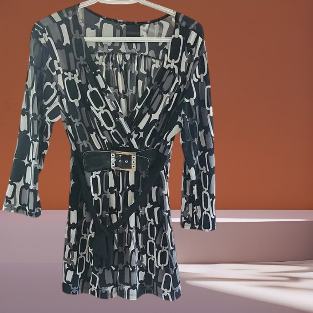 Stylish Black and Gray Patterned Dress